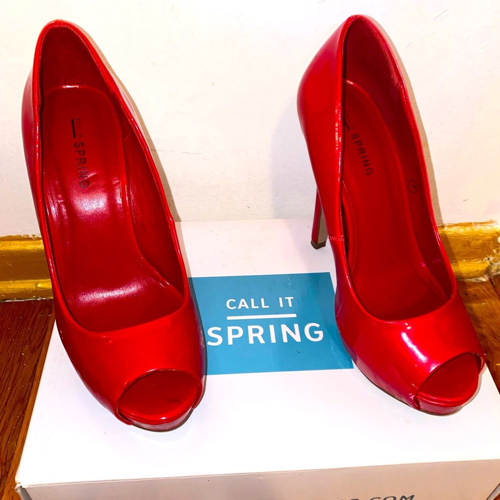 Call it Spring Red Peep Toe Heel